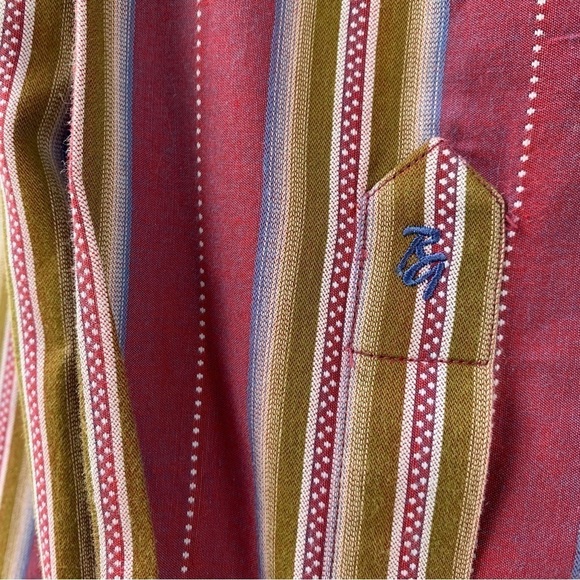 Robert Graham Striped Button Down Shirt L Burgundy Olive Blue Cotton Retro - Picture 5 of 12